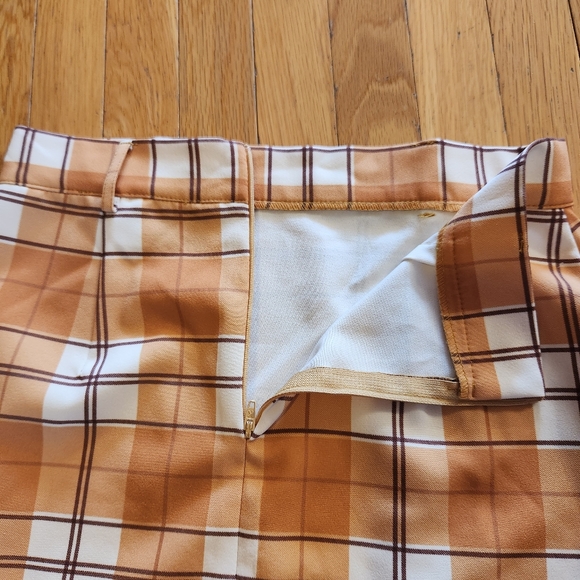 ASOS mustard yellow white plaid mini skirt belted 4P petite - Picture 8 of 8